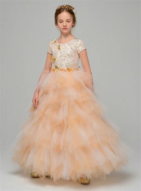 Orange Tulle Appliques Sleeveless With Bow Flower Girl Dress