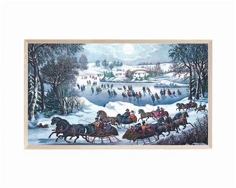 Vintage Currier And Ives Sleigh Rides And Ice Skating In Central Park