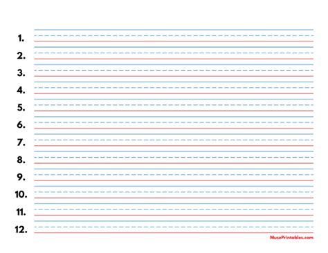Printable Blue And Red Numbered Handwriting Paper 38 Inch Landscape