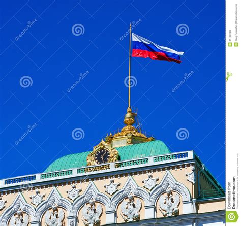 Russian Characters On The Roof Of The Grand Kremlin Palace In Mo Stock