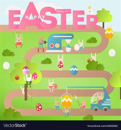 easter egg hunt on park map royalty free vector image