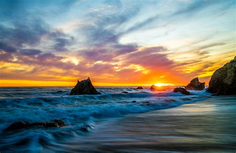 Hd Wallpaper And Coast Crag Malibu Nature Sky Sunrises Sunsets