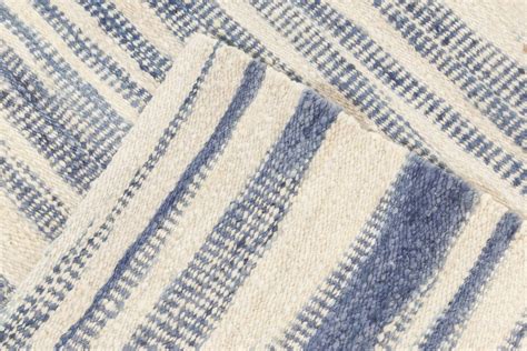 Contemporary Blue And White Flat Woven Wool Rug N11786 By Dlb