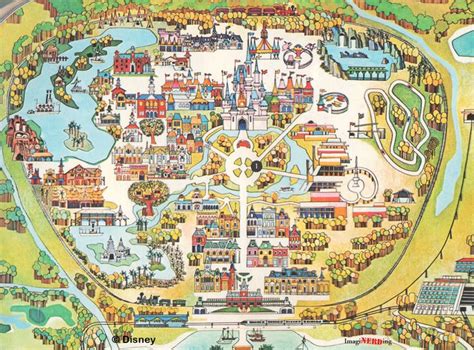 A Map Of Disneyland World With Lots Of Buildings And Parks On It S Sides