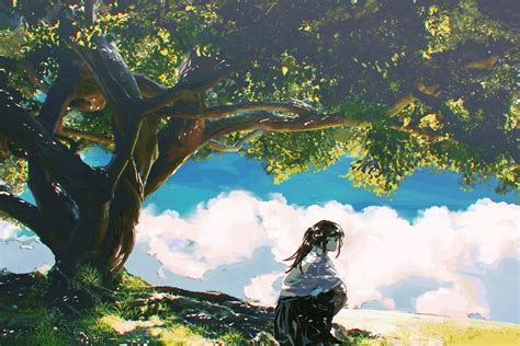 Trees Shade Original Anime Scenery Anime Art Girl Art Background