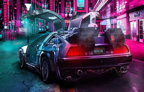 Wallpaper Auto Night The City Machine Style Delorean Dmc 12 Style