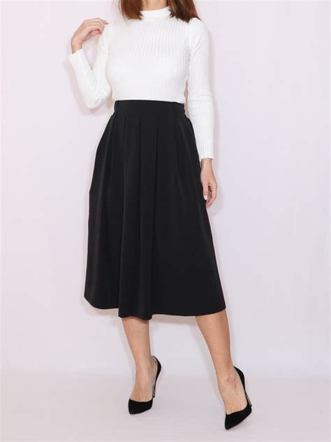 Black Wool Midi Skirt With Pockets A Line Skirt Pleat Skirt Etsy