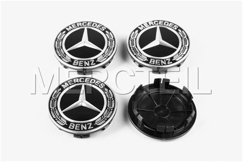 Black Glossy Laurel Wreath Wheel Hub Inserts Genuine Mercedes Benz 668