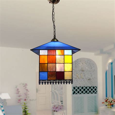 1 Light Pendant Lamp Baroque House Shade Stained Glass Hanging Light