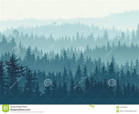 Horizontal Illustration Of Blue Coniferous Forest Stock Vector