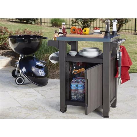 Keter Unity 40 Gal Grill Serving Prep Station Cart With Patio Storage