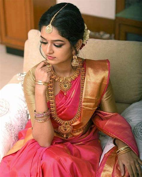 Contrasting Blouses For Pink Sarees South Indian Bride Saree Kerala