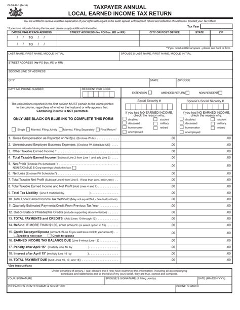Fillable Local Earned Income Tax Form Pa Printable Forms Free Online