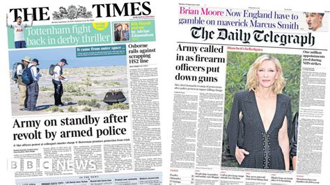 Newspaper Headlines Army On Standby After Armed Officers Down Guns