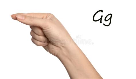 Woman Showing Letter G On Background Closeup Sign Language Stock