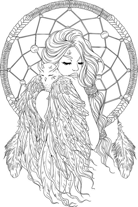 Lineartsy Free Adult Coloring Page Dreamcatcher Lined Dream Catcher