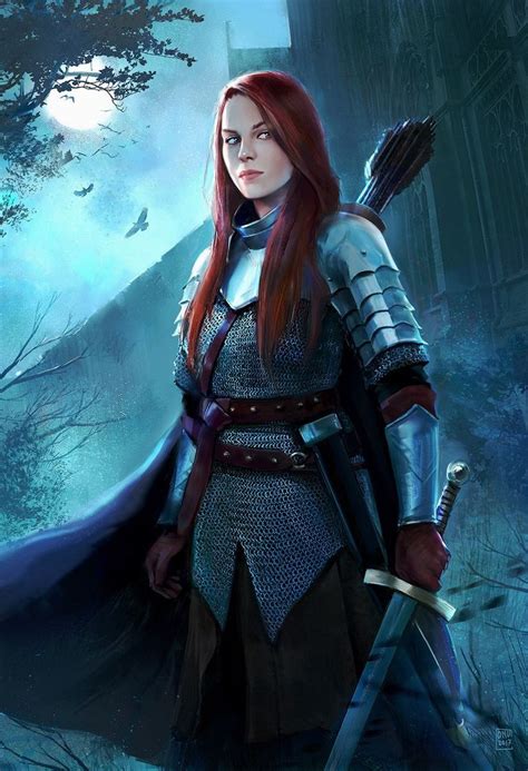 Female Redheaded Knight With Plate Armour And Chain Maille As Well As