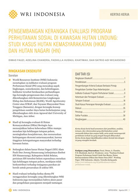 PDF Pengembangan Kerangka Evaluasi Program Perhutanan Sosial Di
