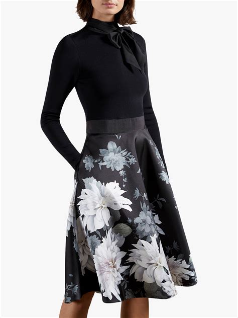 Ted Baker Jordynn Bow Floral Midi Dress Black At John Lewis And Partners