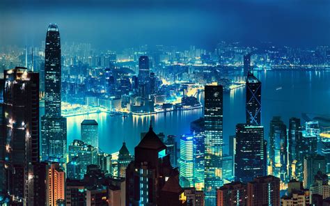 Birds Eye View Of City Lights Hong Kong Landscape Cityscape Hd