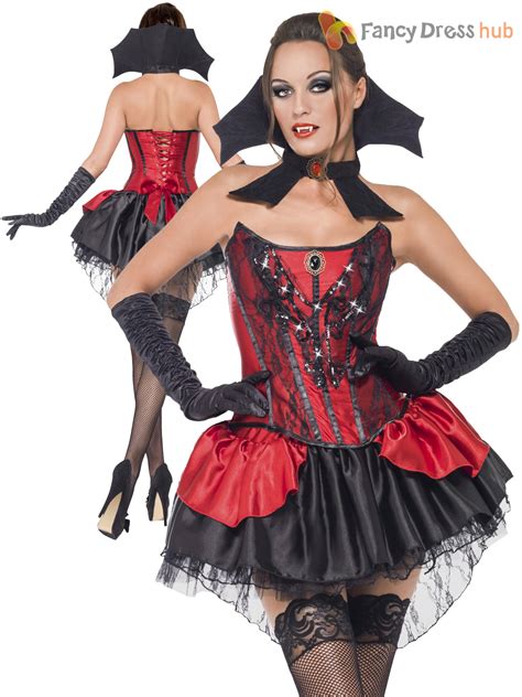 Ladies Sexy Gothic Vampire Fancy Dress Costume Vamp Halloween Womens