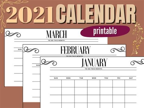 2021 Calendar Printable Diary 2021 Monthly Planner Digital Etsy