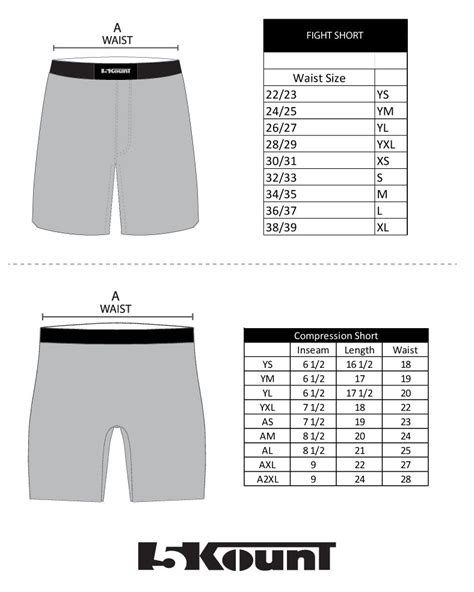 Size Chart For Shorts