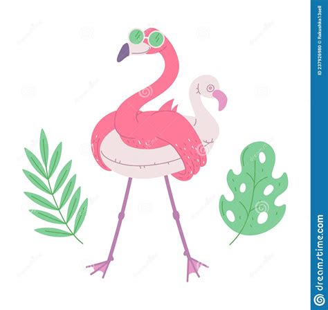 Cute Pink Flamingo With Rubber Ring And Sunglasses African Bird