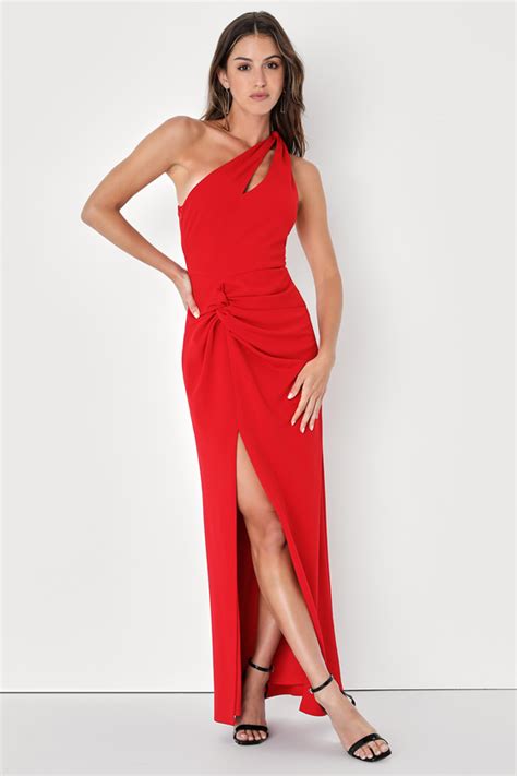 Sexy Red Maxi Dress One Shoulder Dress Knotted Maxi Dress Lulus