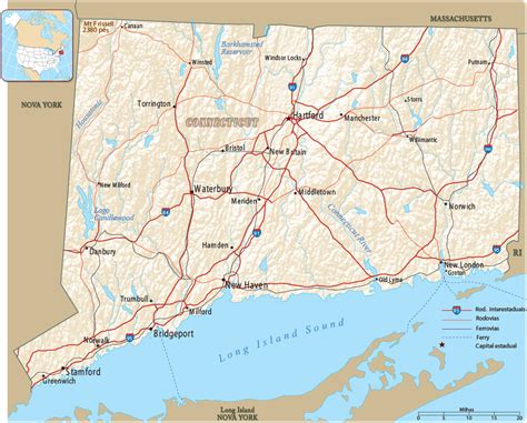 Mapa Geográfico de Connecticut