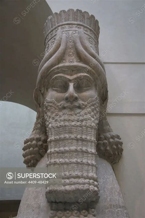 Assyrian Art Lamasu Or Bull Man Detail Of The Head Reliefs From
