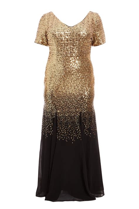 Curve Black And Gold Chiffon Sequin Maxi Dress Quiz Clothing