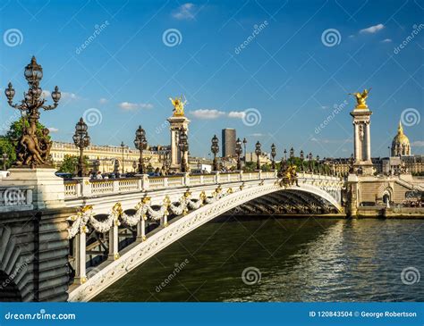 Alexander Bridge Paris In Golden Light Stock Photo Image Of Evening