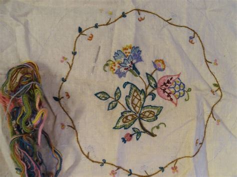 Vintage Crewel Embroidery Pillow Kit Round Flower Floral Etsy