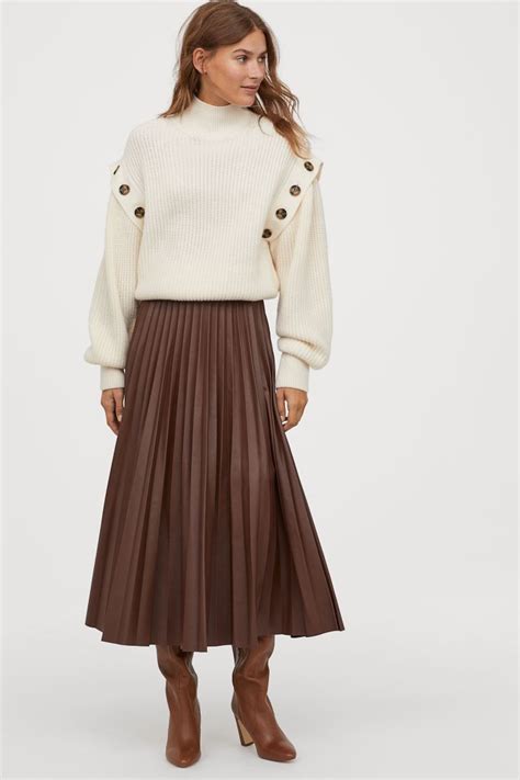 Pleated Skirt Dark Brown Ladies Handm Us Pleated Skirt French