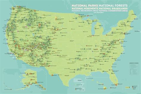 Us National Parks Monuments And Forests Map 24x36 Poster