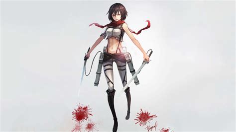 Wallpaper Ilustrasi Gadis Anime Senjata Gambar Kartun Shingeki No Kyojin Mikasa Ackerman