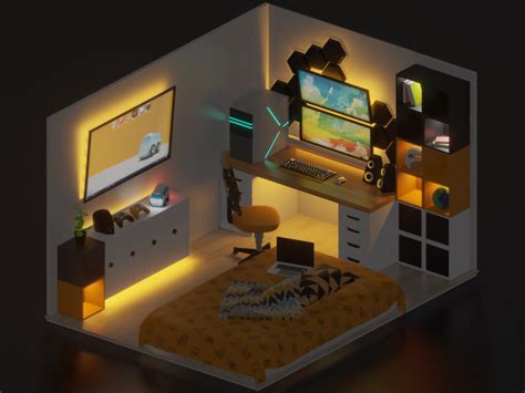 Cozy Orange Bedroom With Pc Gaming Setups By Ismail Abdul Aziz On Dribbble