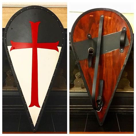 Custom Knights Templar Kite Shield With Tooled Leather Rim Medieval