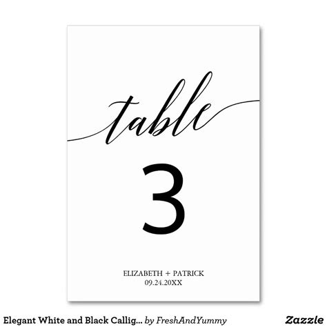 Elegant White And Black Calligraphy Table Number Zazzle Calligraphy