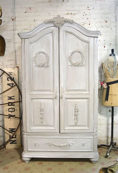 Painted Cottage Chic Shabby Grey Wash Romantic French Armoire Am40