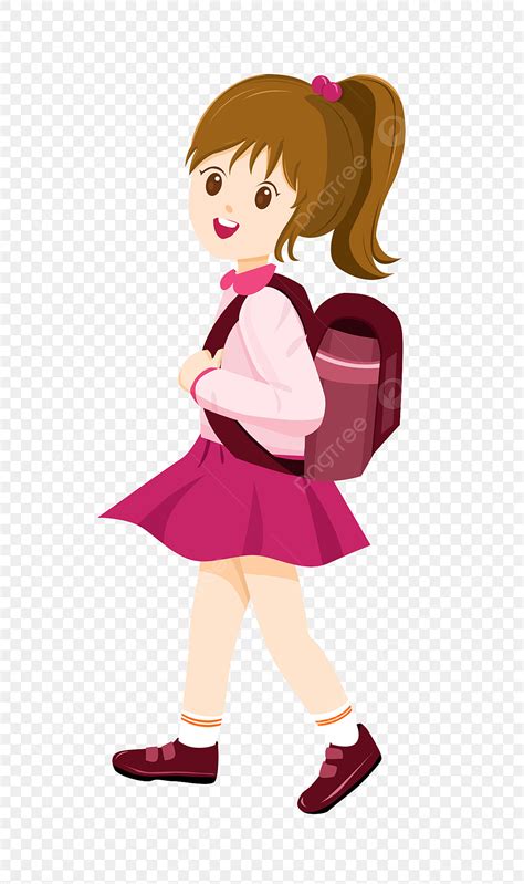 Back To School Png Transparent Cartoon Girl In Pink Dress With School