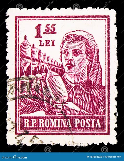 Postage Stamp Printed In Romania Shows Textile Worker Occupations