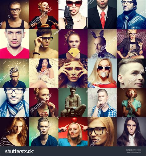Hipster People Concept Collage Mosaic Fashionable Stock Photo 172135856