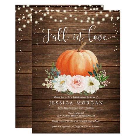 Rustic Pumpkin Fall In Love Bridal Shower Invites In 2020