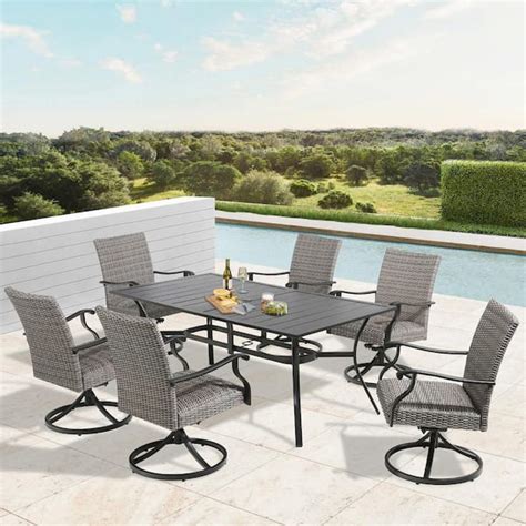 Ulax Furniture 7 Piece Wicker Outdoor Dining Set With Swivel Chairs And