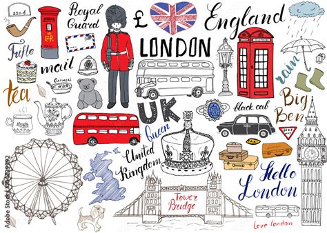 London City Doodles Elements Collection Hand Drawn Set With Tower