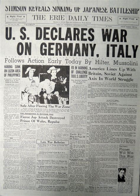 iconic coverage of the official beginning of world war ii dated december 11 1941 just four