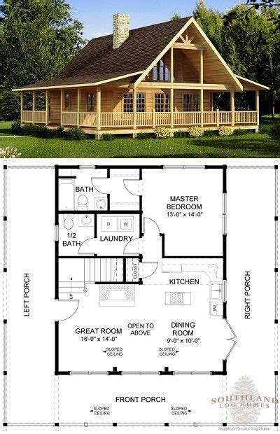 Log Home With Wraparound Porch In 2020 Cabin House Plans Ranch House