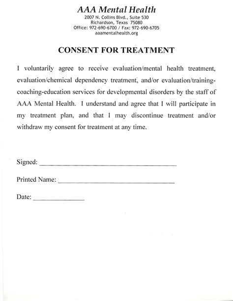 medical consent form  adults templates  printable